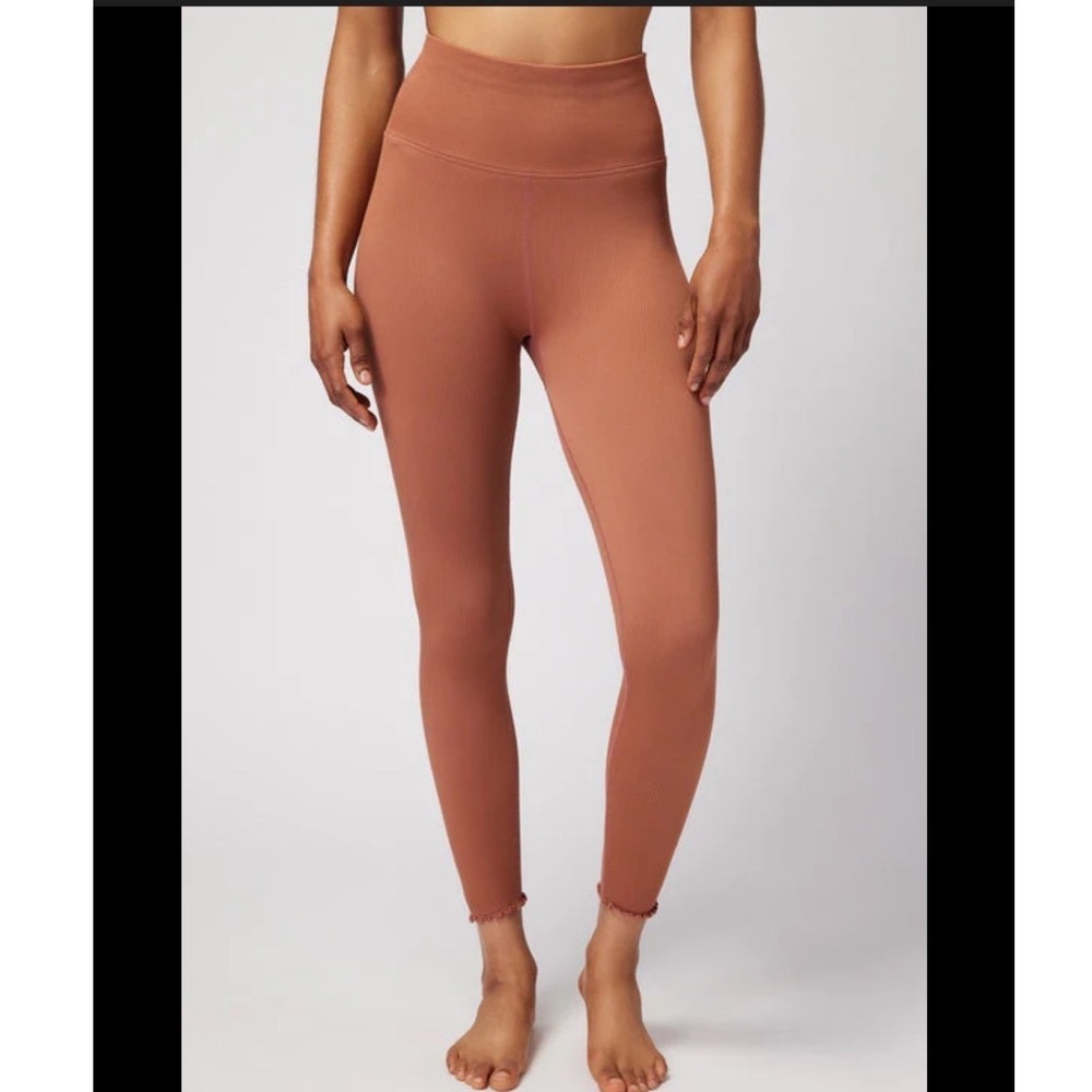 Spiritual Gangster | Deep Rust Love Sculpt Ribbed Scalloped Hem Leggings, XS/S